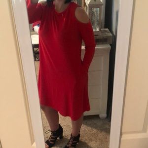 Zenana Premium red cold shoulder dress